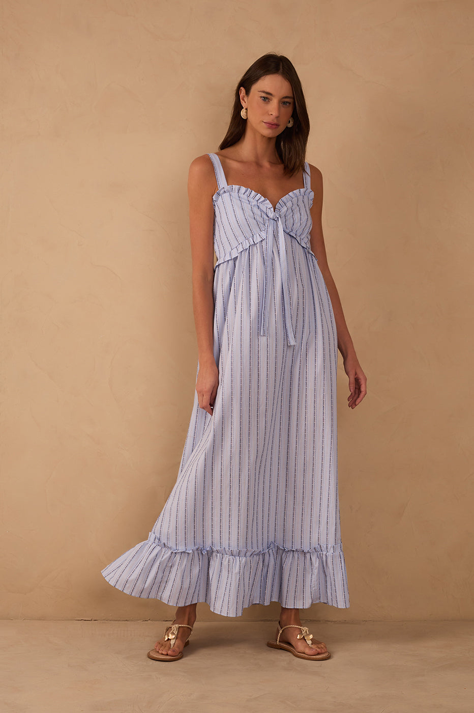 striped ruffle maxi dress – Copper Penny Featuring a feminine tie Color:red-multi v-neck wedding gown Lilac Sparkly Mermaid V-neck