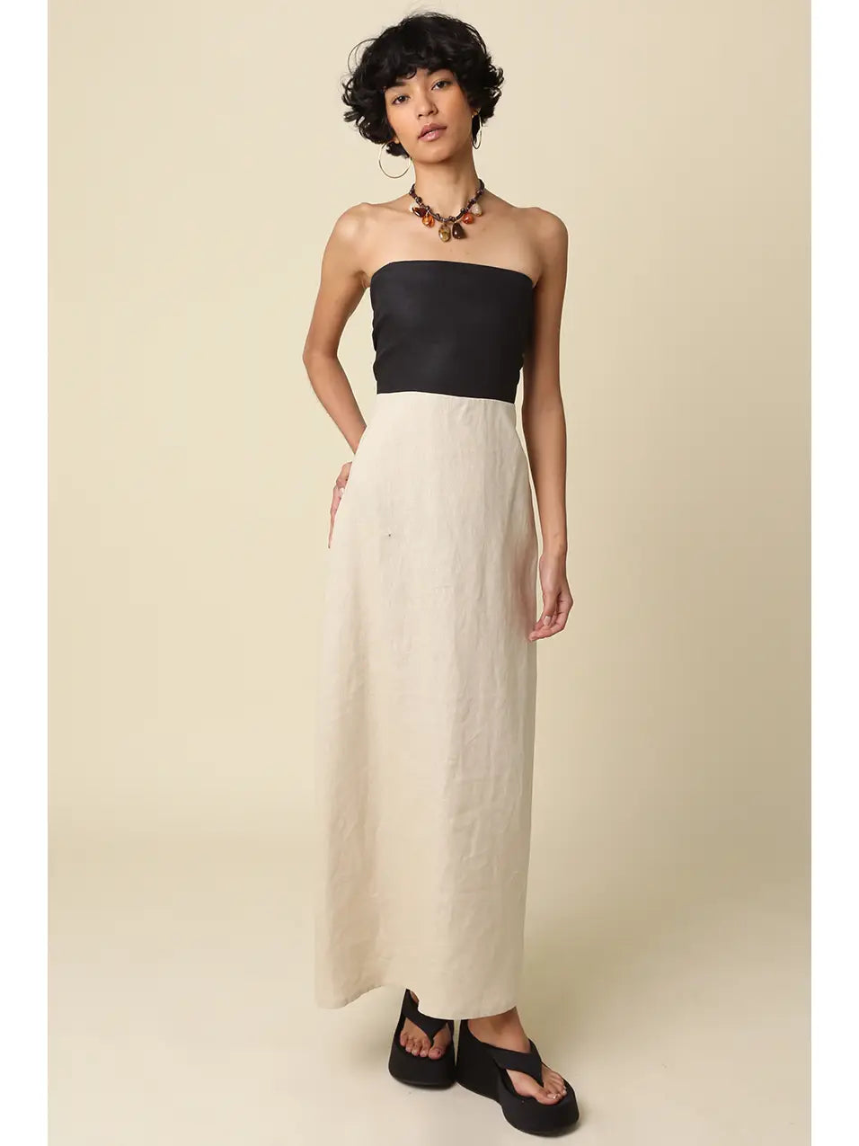 knee length dresses for ladies Talia Chocolate Linen Maxi Dress main image 1