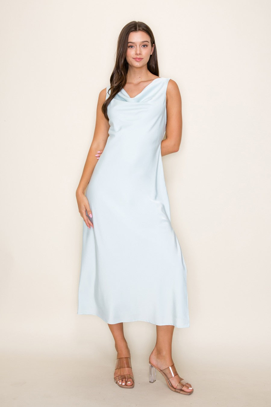COWL NECK SATIN MIDI DRESS Copper Penny COWL NECK SATIN MIDI DRESS Copper Penny