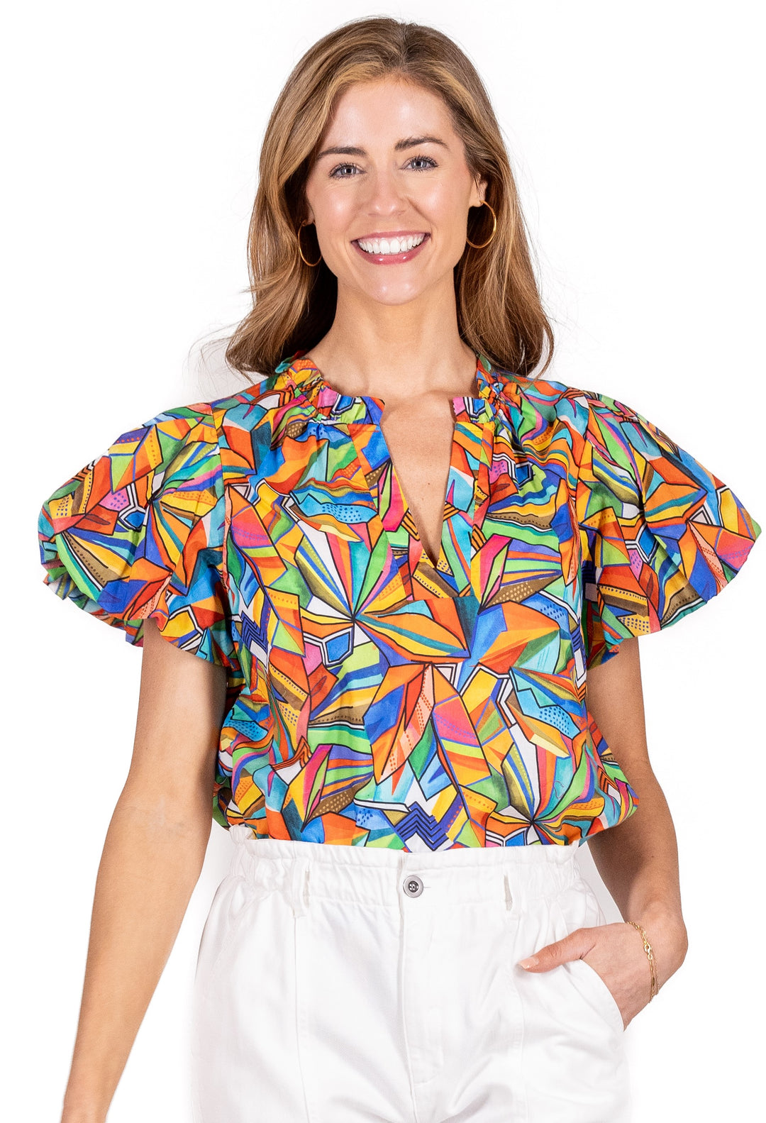 SHORT SLEEVE ABSTRACT TOP