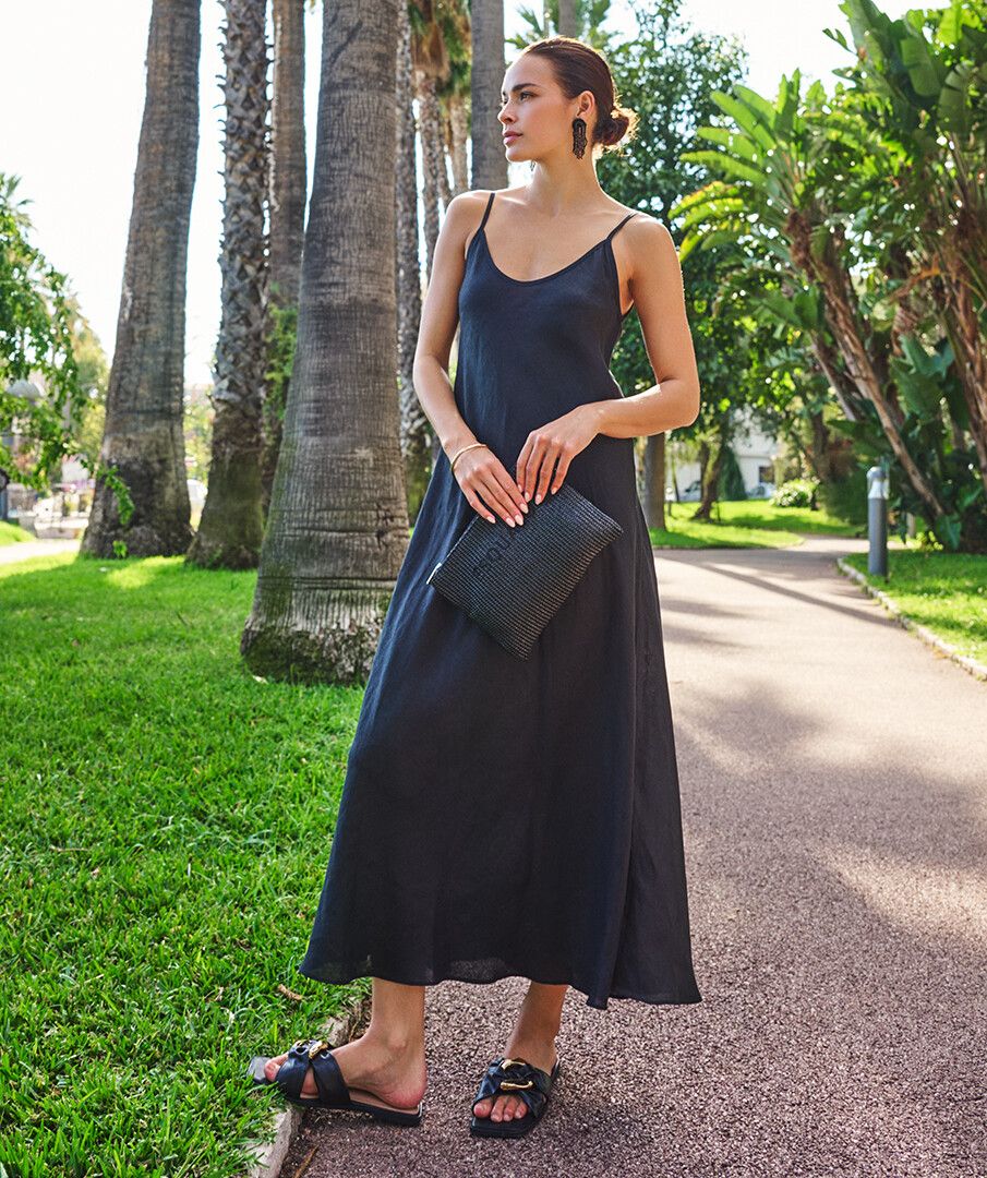 DRESS SINGLET LONG LINEN Black / Medium / HS2628256