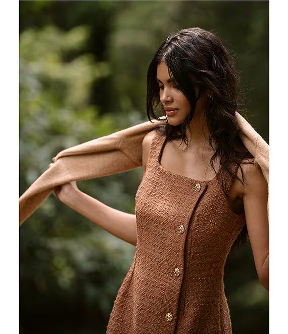 STRUCTURED TWEED SQUARE NECK MINI DRESS