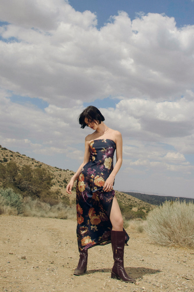 HIDDEN HAVEN STRAPLESS BIAS CUT MAXI DRESS