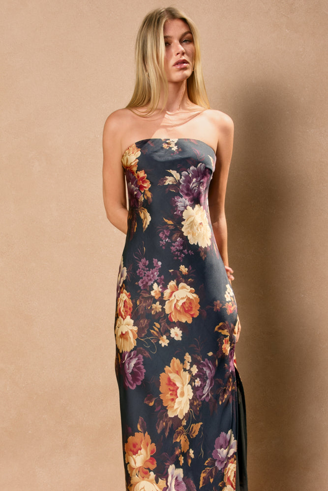 HIDDEN HAVEN STRAPLESS BIAS CUT MAXI DRESS