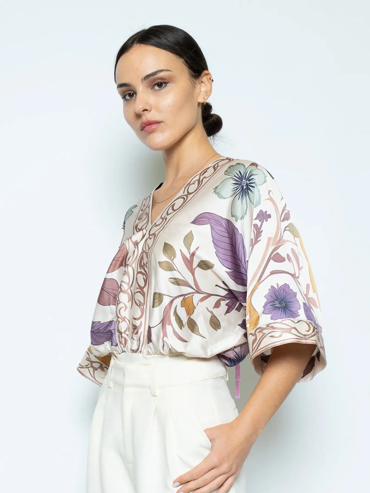 FLORAL PRINT DEEP V NECK BODYSUIT