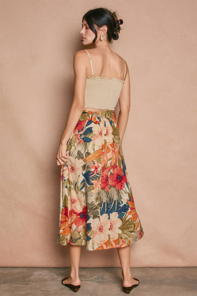 COUNTRYSIDE BIRD BUCKLED A LINE MIDI SKIRT