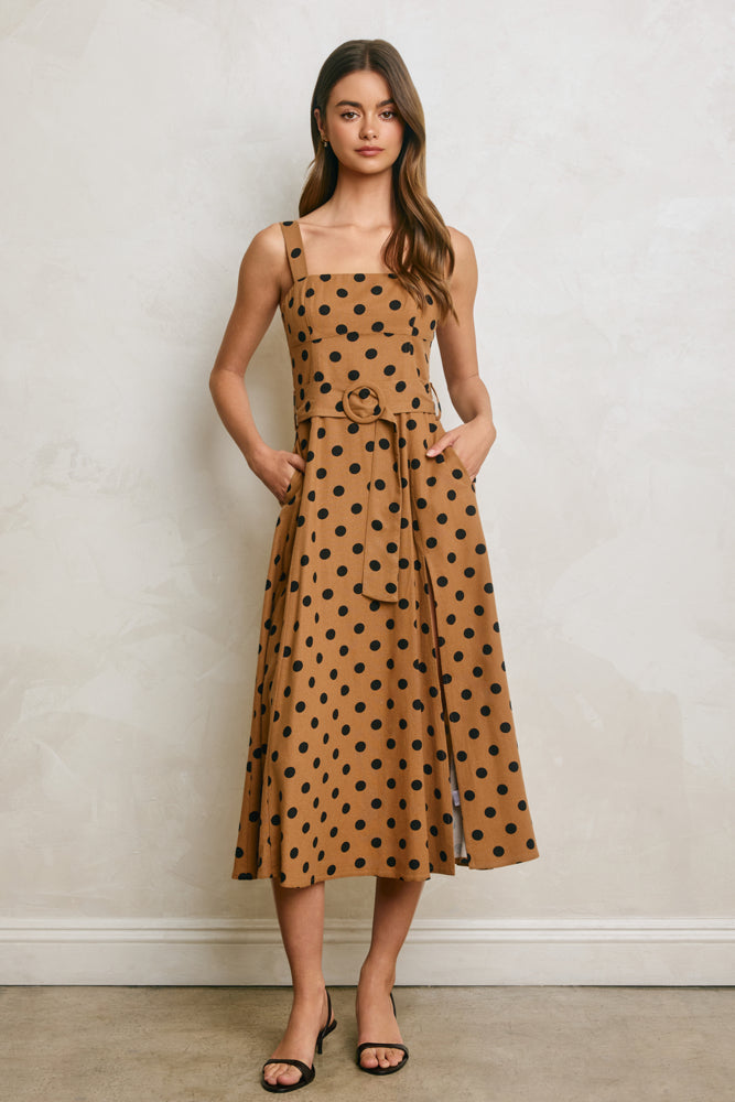 POLKA DOT BUCKLE MIDI DRESS