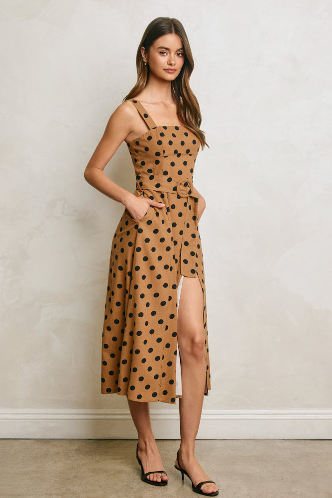 POLKA DOT BUCKLE MIDI DRESS