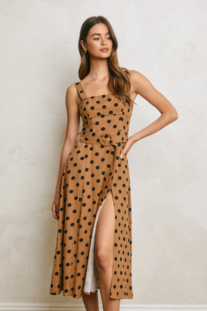POLKA DOT BUCKLE MIDI DRESS