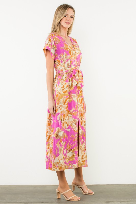 SHORT SLEEVE FLOWER PRINT DRESS