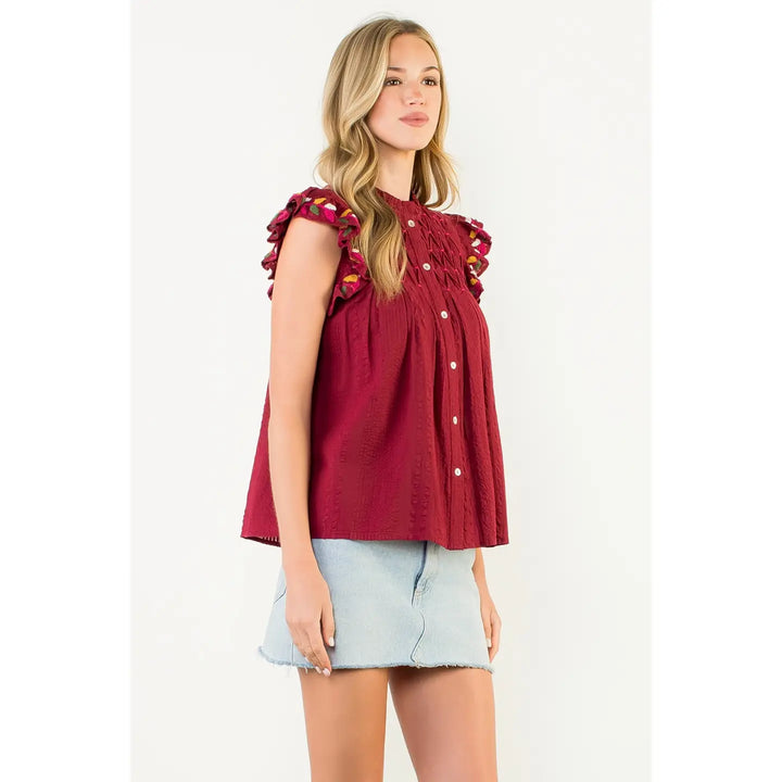 BUTTON UP FLUTTER SLEEVE TOP