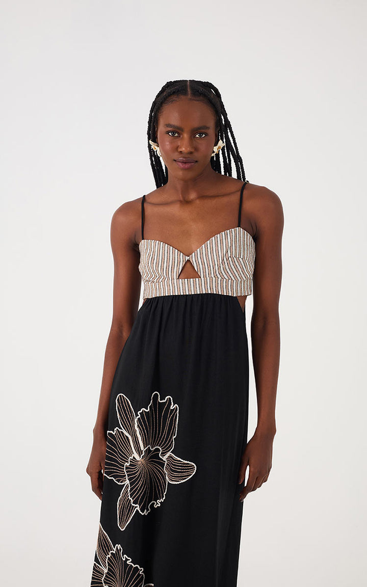 EMBROIDERED LINEN MAXI DRESS