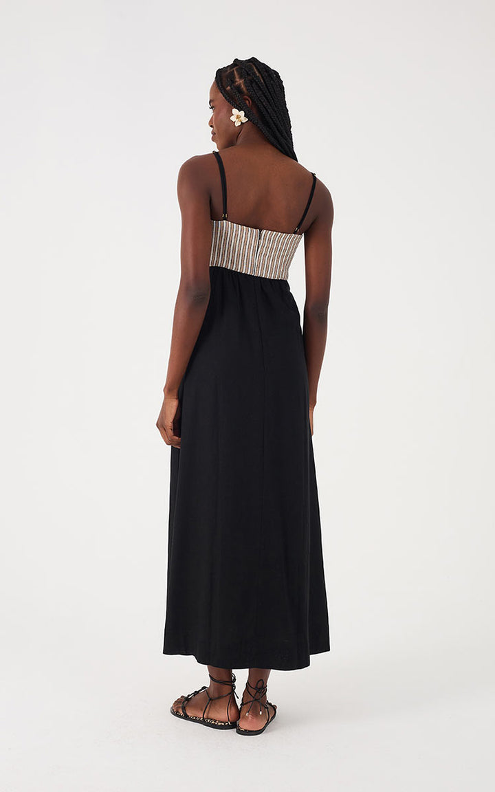EMBROIDERED LINEN MAXI DRESS - Black H / Medium / 01.33.2157 EMBROIDERED LINEN MAXI DRESS - Black H / Medium / 01.33.2157