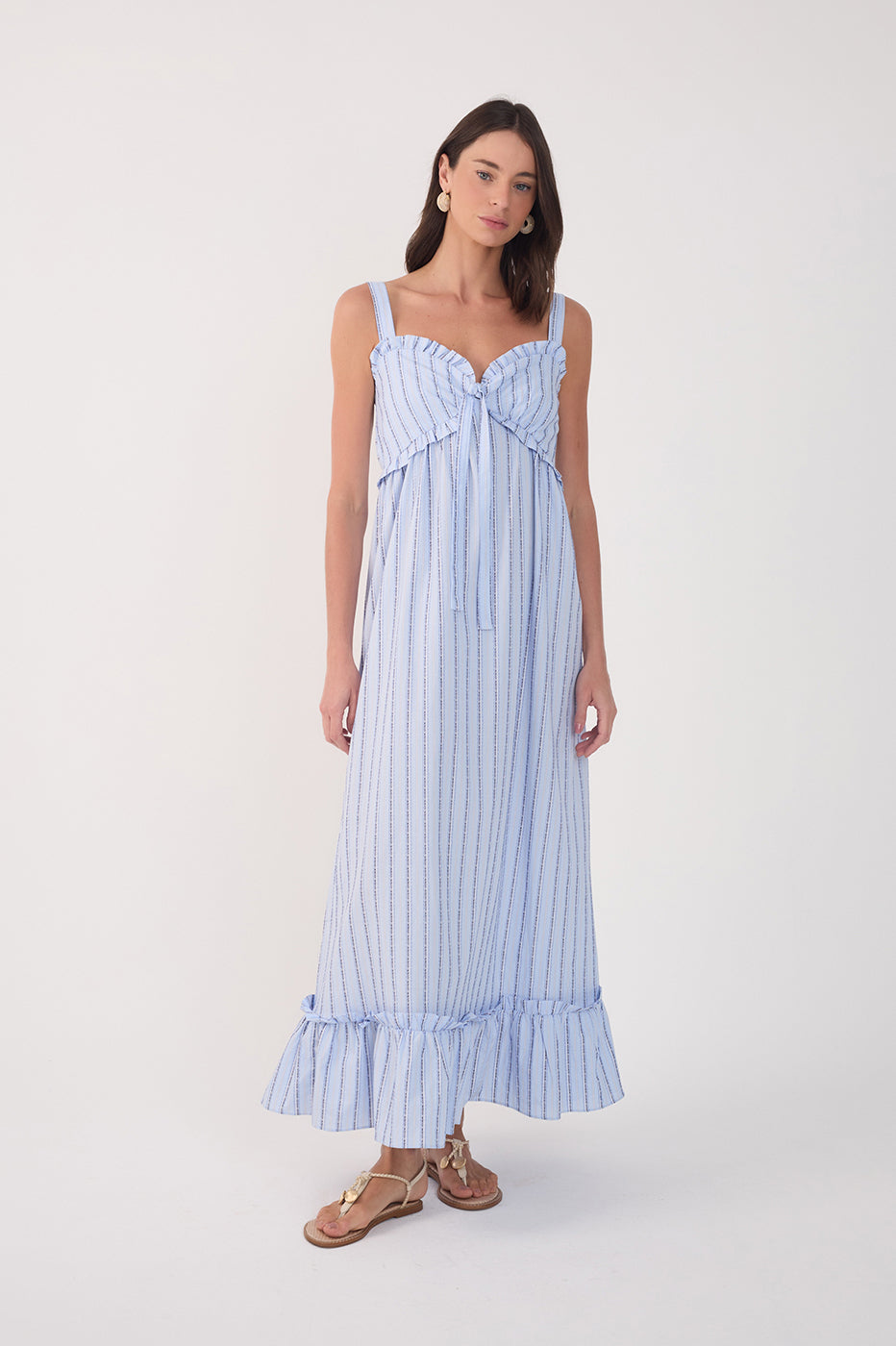 STRIPED RUFFLE MAXI DRESS – Copper Penny