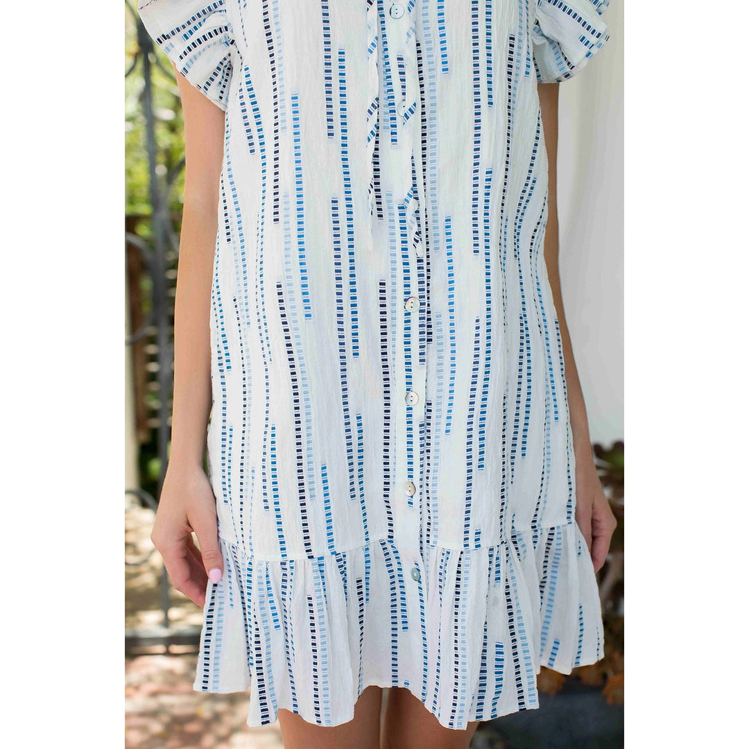 FLUTTER SLEEVE BUTTON UP EMBROIDERED DRESS