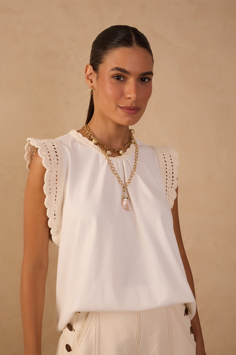 Crochet Det. Sleeveless Top