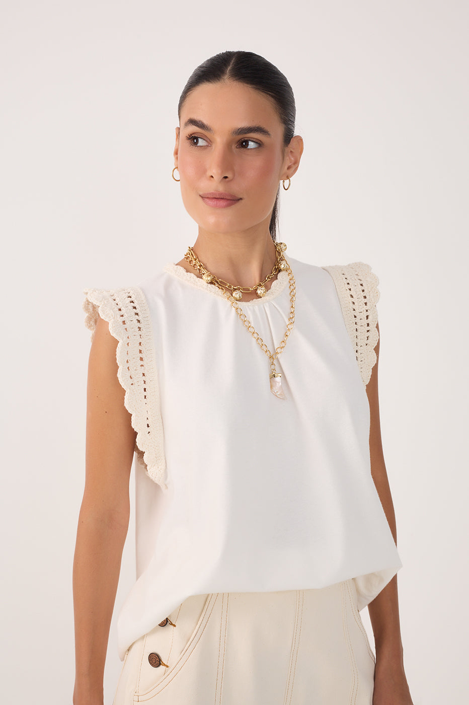 Crochet Det. Sleeveless Top