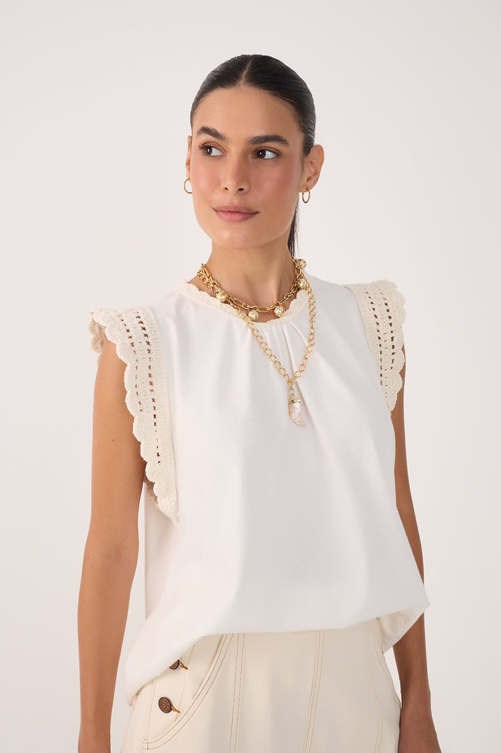 Crochet Det. Sleeveless Top