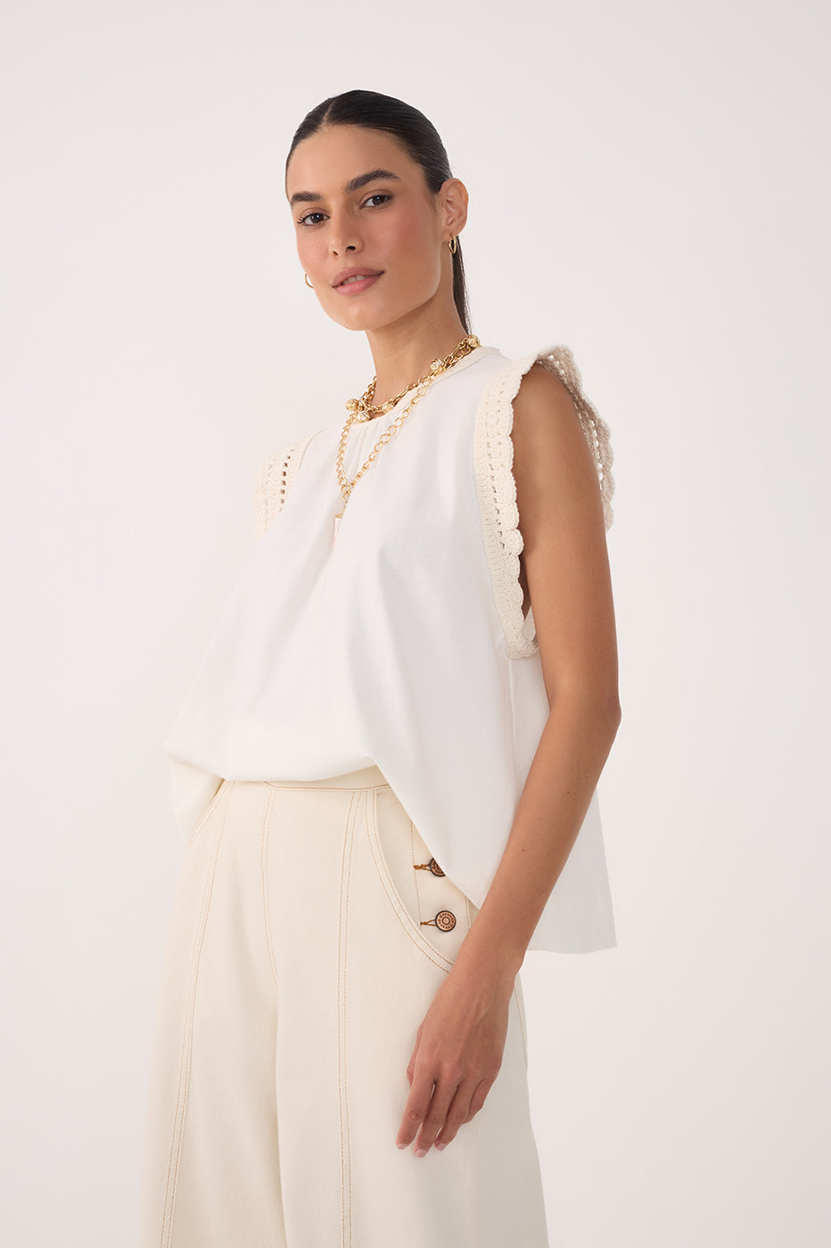 Crochet Det. Sleeveless Top