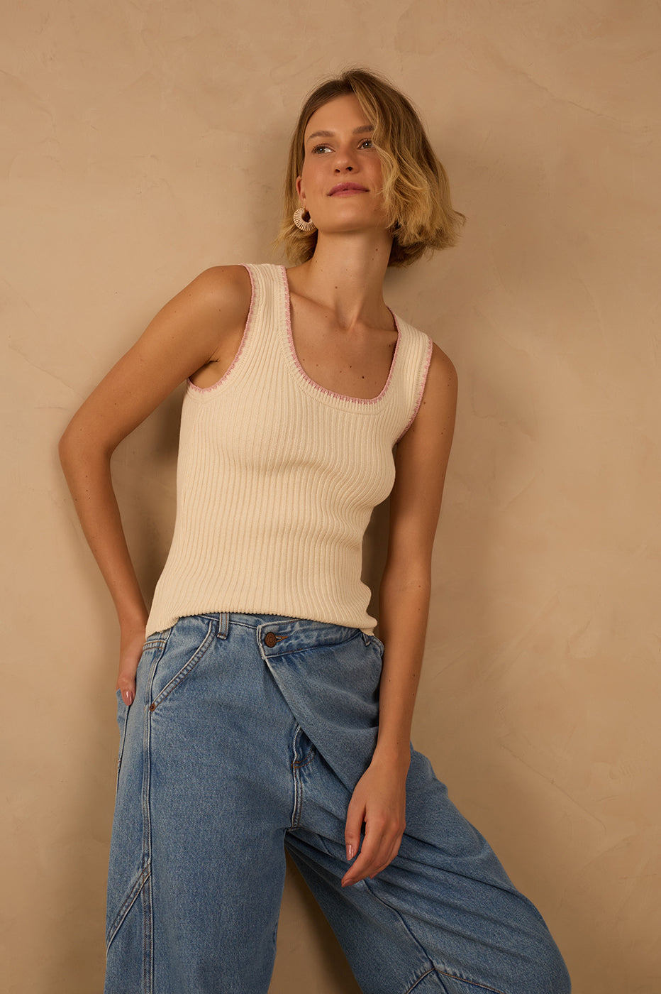 Whip Stitch Rib-knit Tank