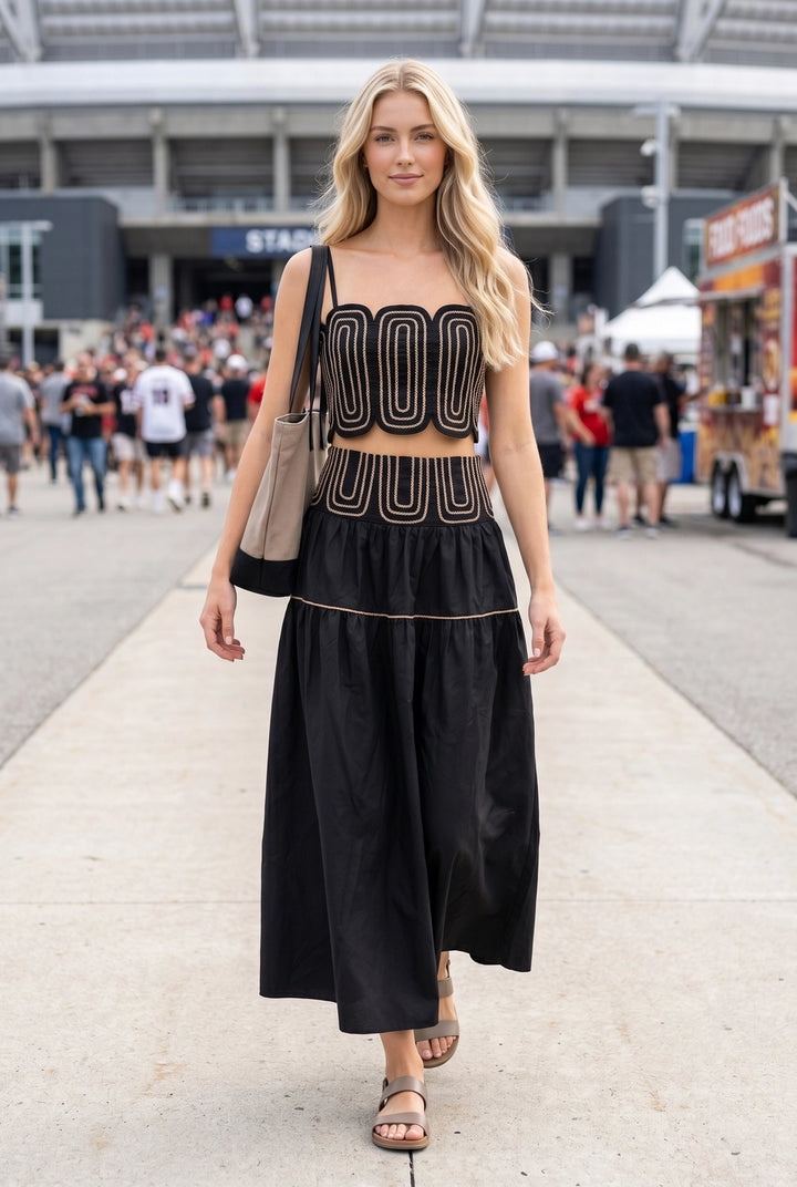 EXCLUSIVE LACE TRIMMED TOP &amp; SKIRT SET