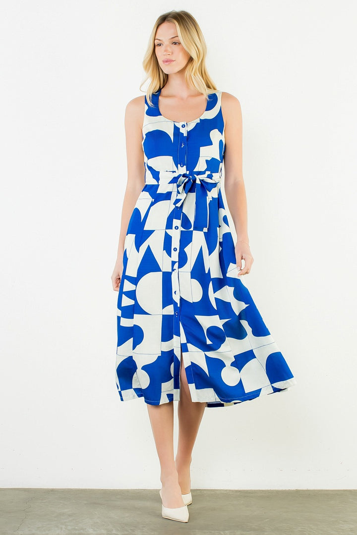 GEOMETRIC DRESS WITH TIE WAIST