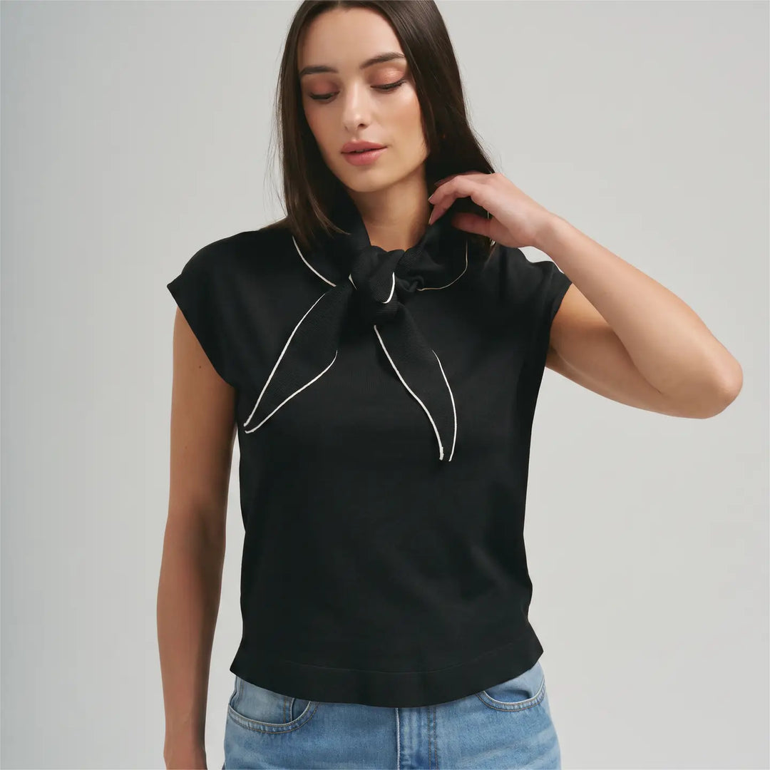 SCARF BOW DETAILED SWEATER TOP
