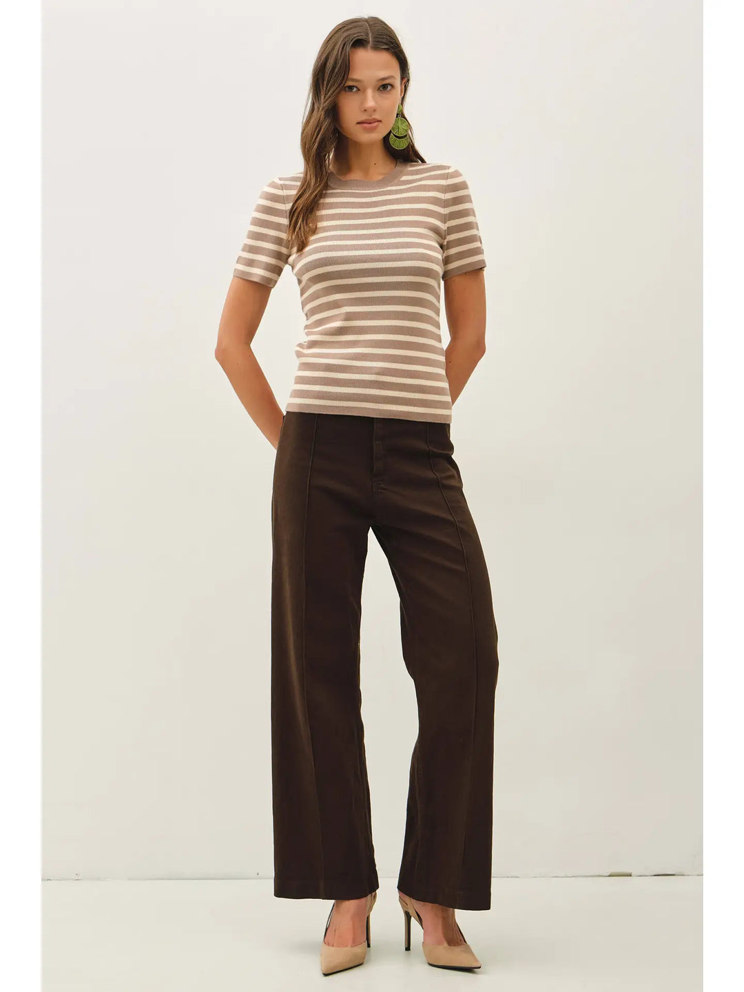 CLASSIC STRIPED CREWNECK SHORT SLEEVE SWEATER