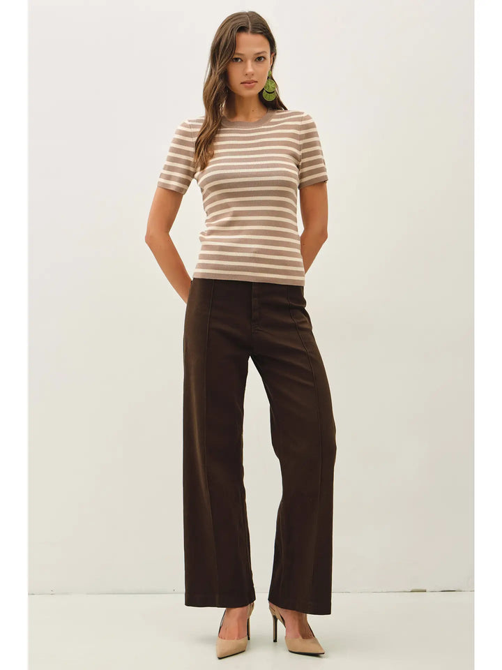 CLASSIC STRIPED CREWNECK SHORT SLEEVE SWEATER