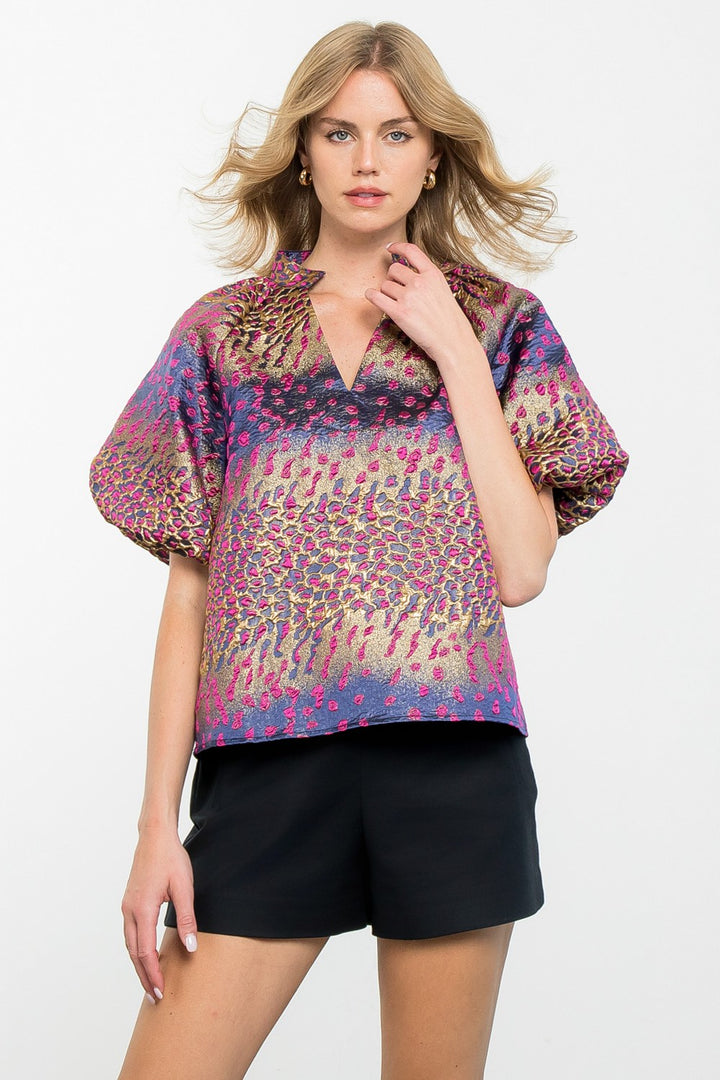 METALLIC DETAIL BELL SLEEVE TOP