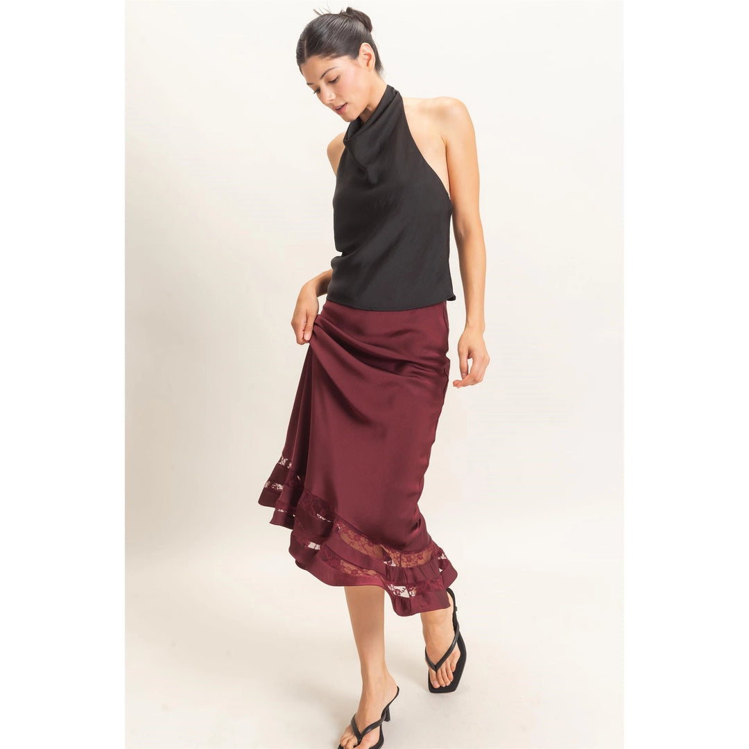DRAPED HALTER SATIN TOP