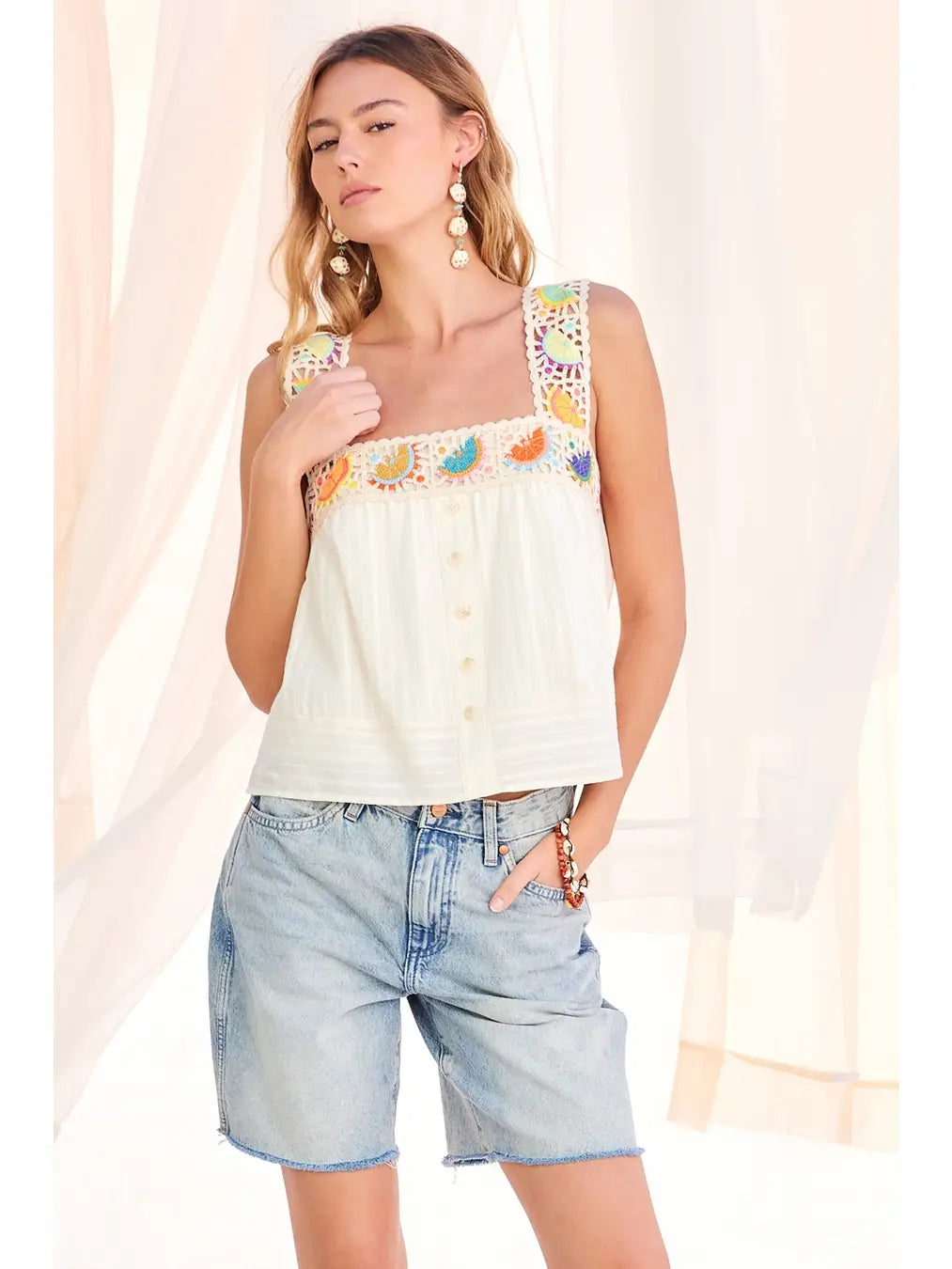 CROCHET TRIM SWING TANK TOP