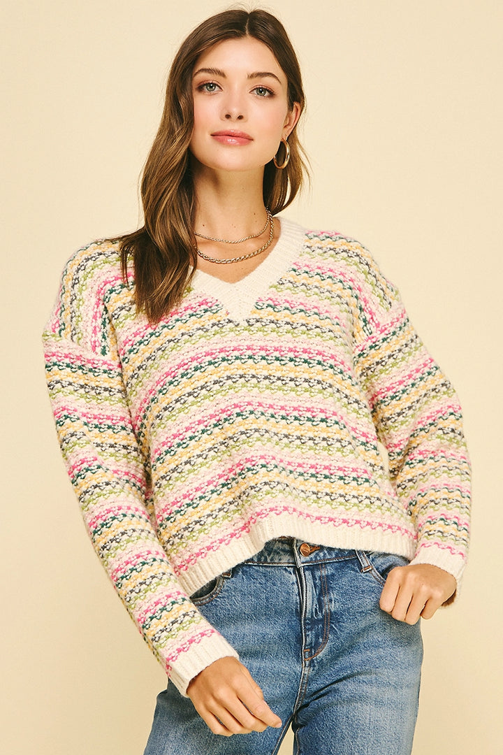 MULTI COLOR KNIT CROP SWEATER
