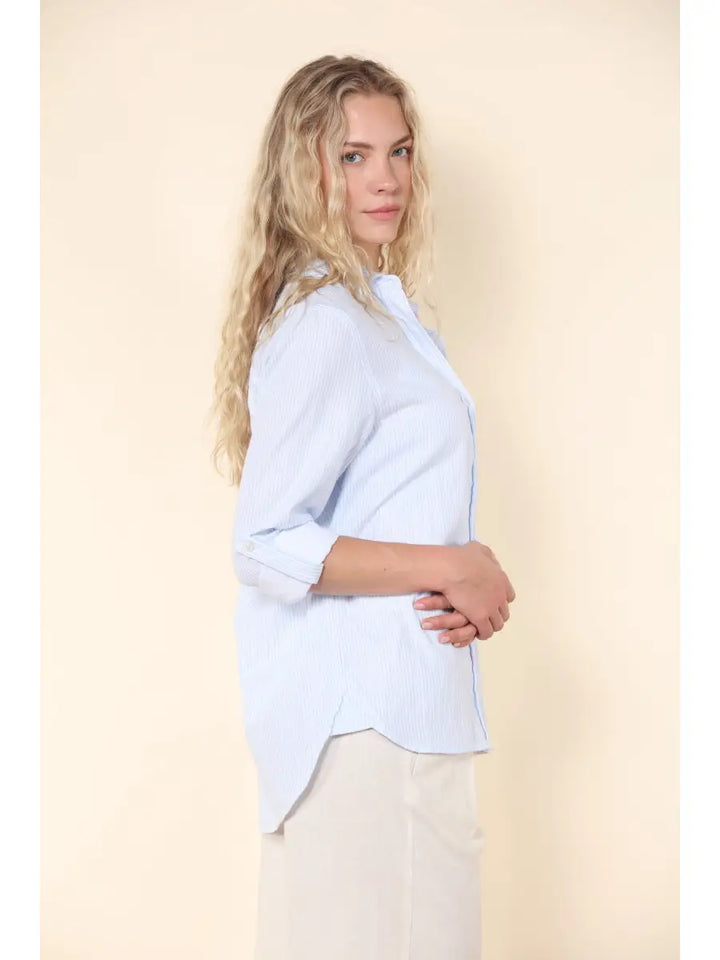 STRIPE GAUZE BUTTON DOWN SHIRT
