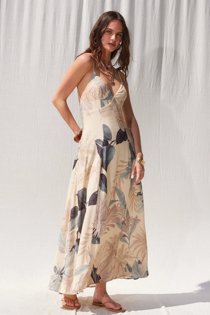 PRINTED OPEN BACK MAXI DRESS