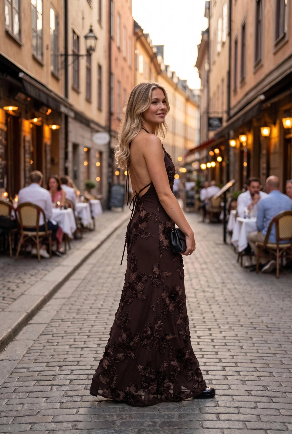 3D FLORAL MESH MERMAID MAXI DRESS
