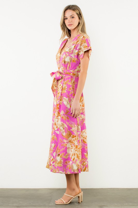 SHORT SLEEVE FLOWER PRINT DRESS