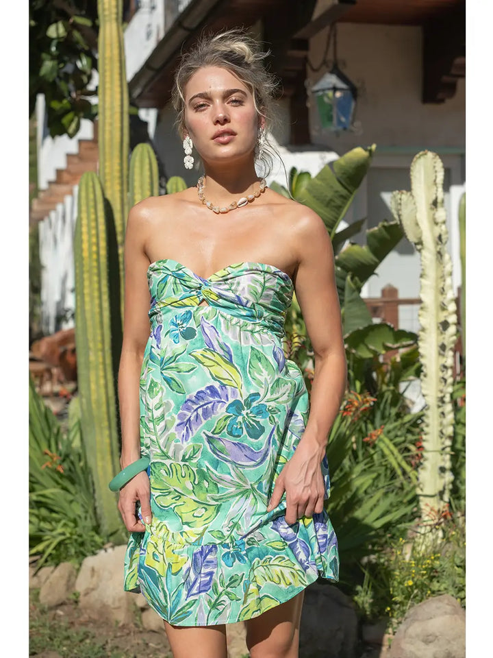 PRINTED TUBE KNOT MINI DRESS