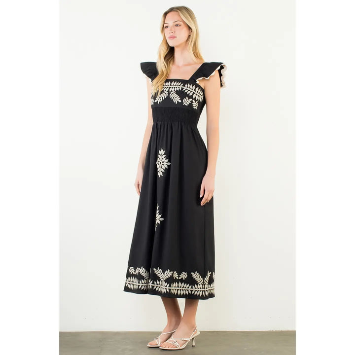 FLUTTER SLEEVES MIDI DRESS