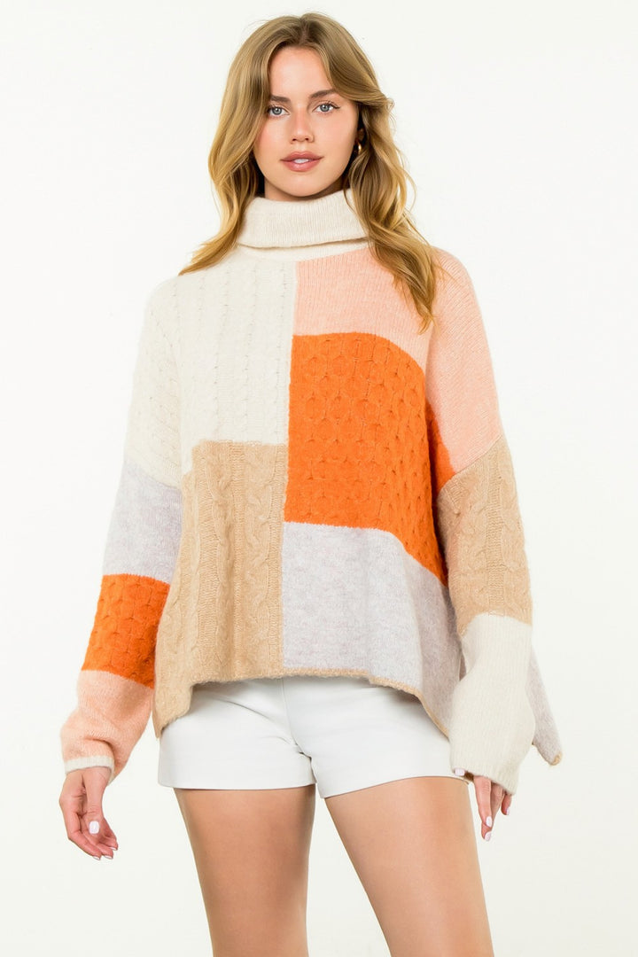 TURTLENECK COLORBLOCK KNIT SWEATER