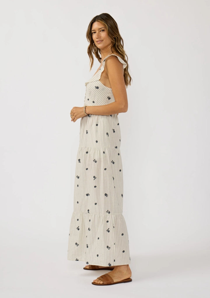 STRIPE BUTTON DOWN MAXI DRESS WITH POCKETS