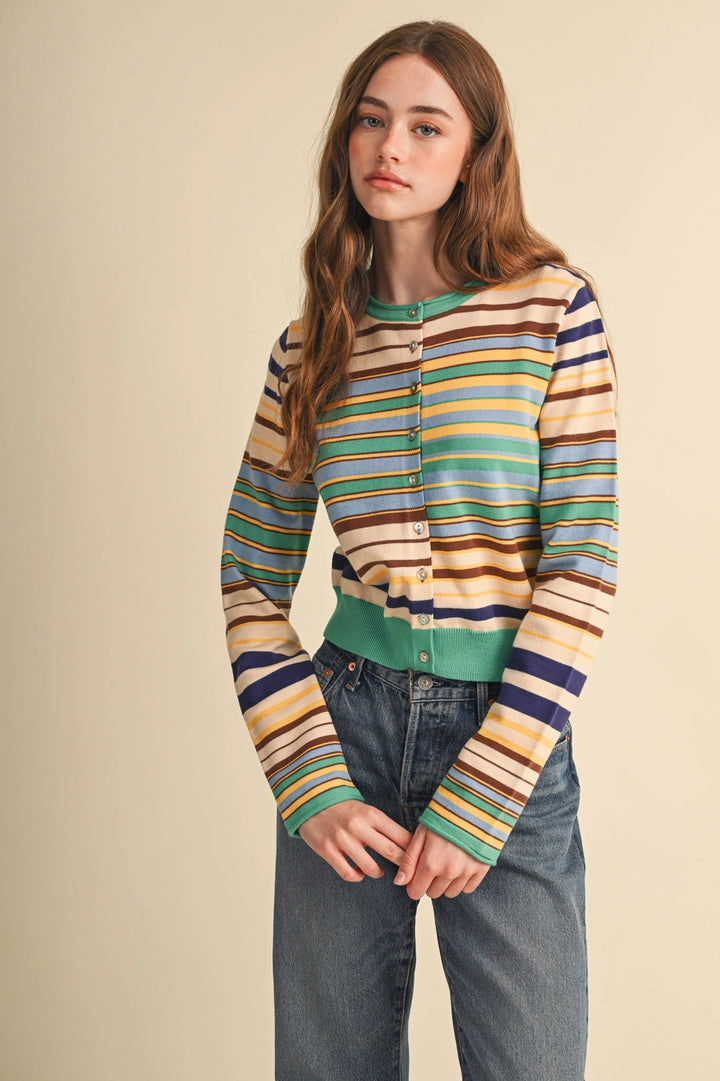 MULTI-COLOR STRIPED SWEATER CARDIGAN