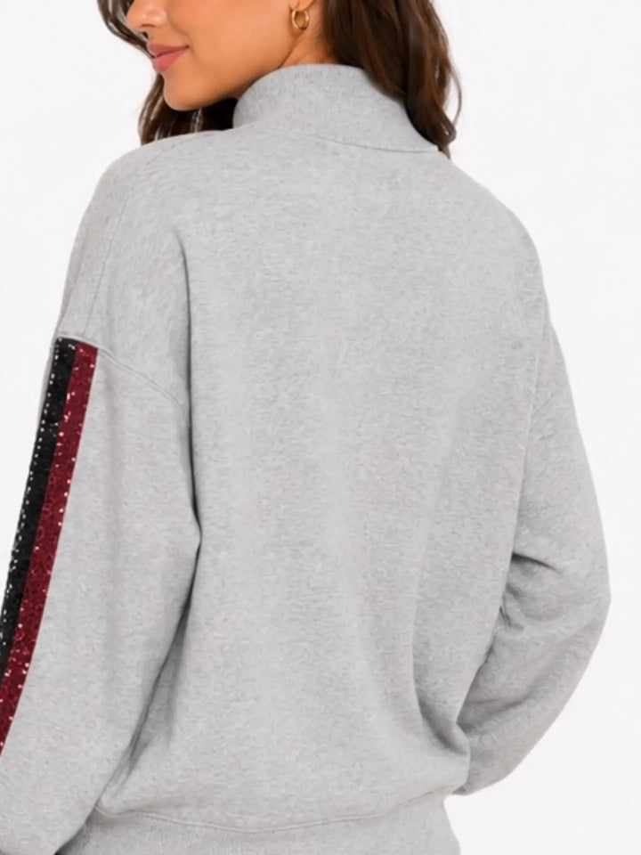 SOUTH CAROLINA MOCK NECK SEQUIN STRIPE SWEATSHIRT