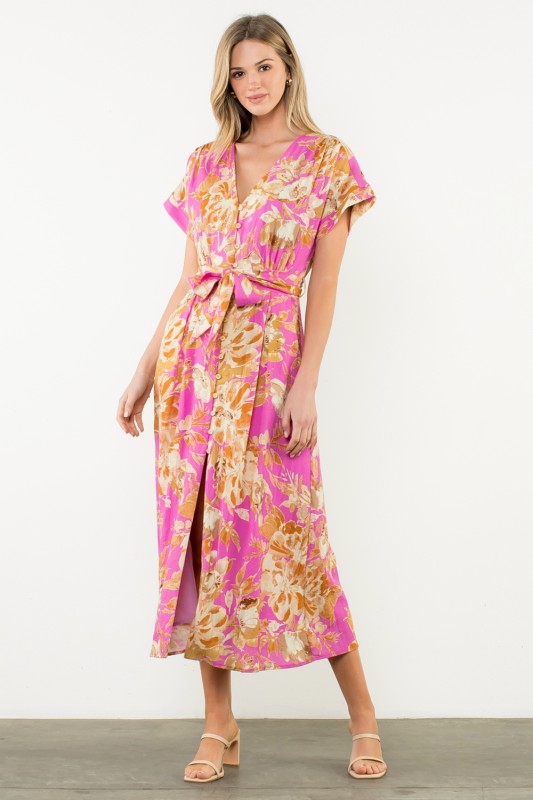 SHORT SLEEVE FLOWER PRINT DRESS