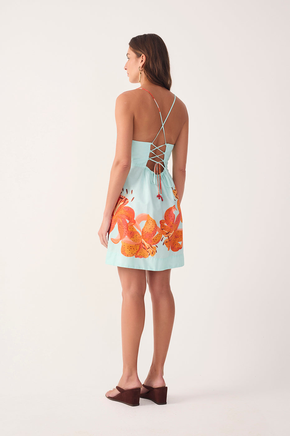 Blue Lily Back Ties Tricoline Mini Dress