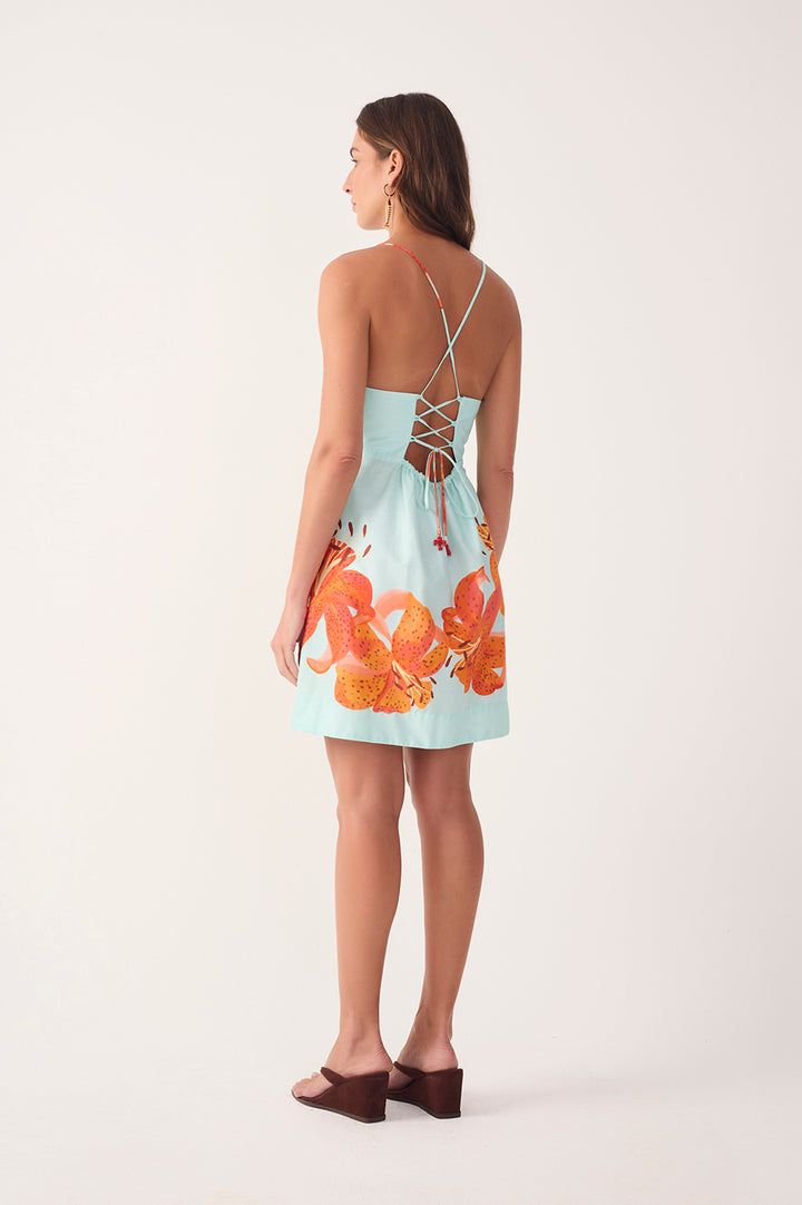 Blue Lily Back Ties Tricoline Mini Dress