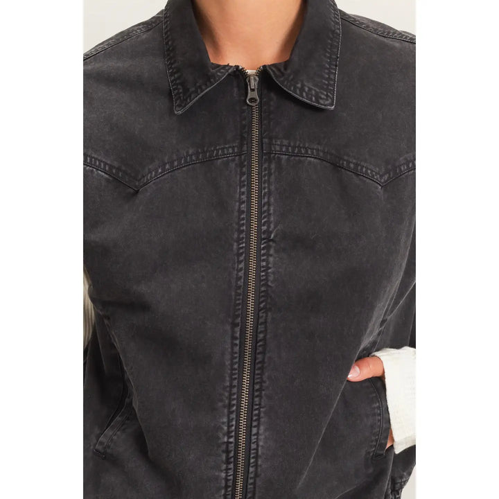 MINERAL WASH SLEEVELESS ZIP-UP COLLAR VEST