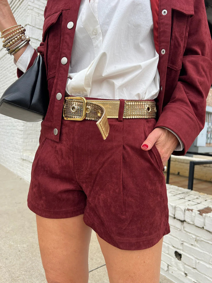 SUEDE PLEATED SHORTS