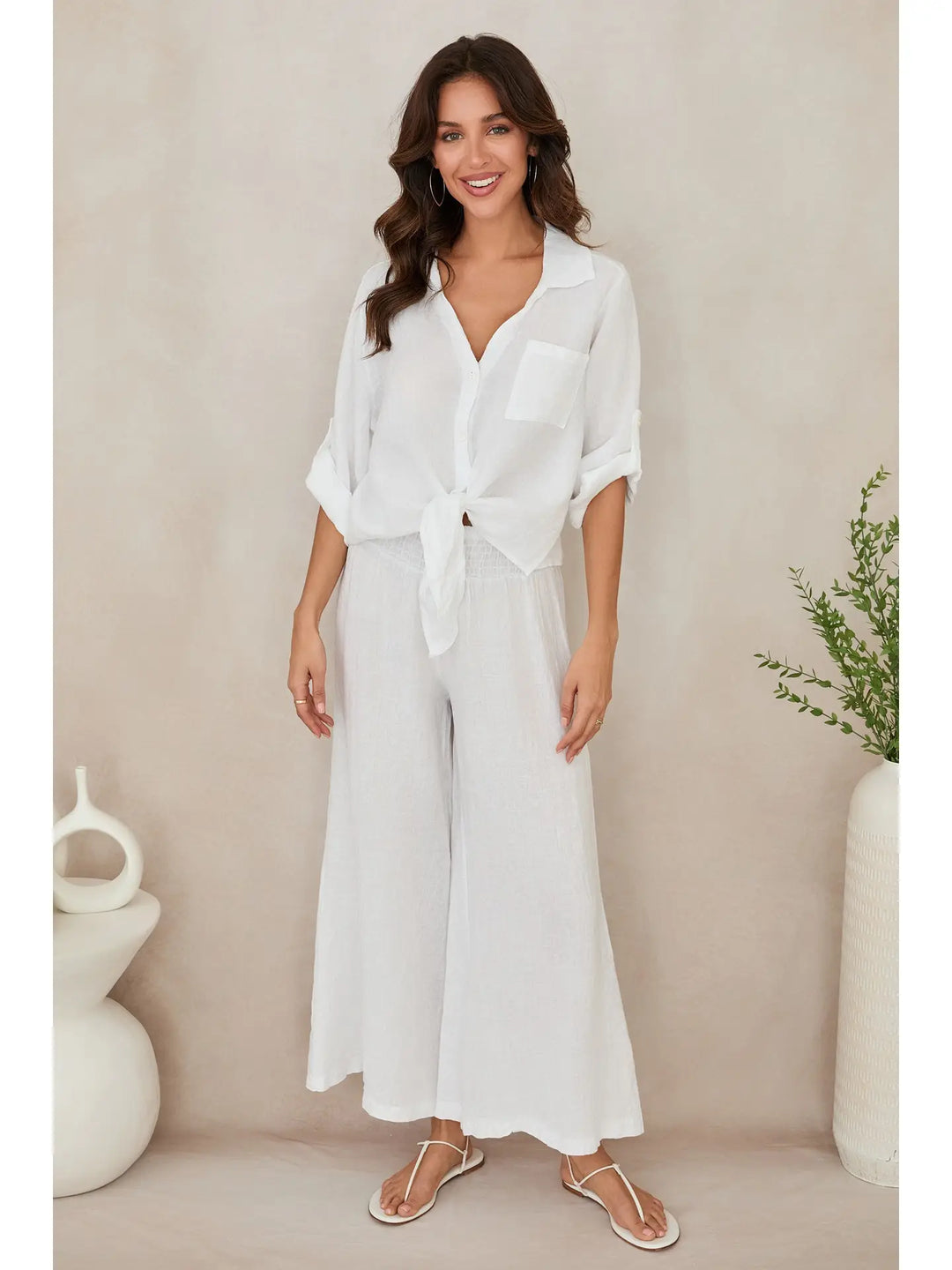 LINEN FRONT TIE BUTTON SHIRT