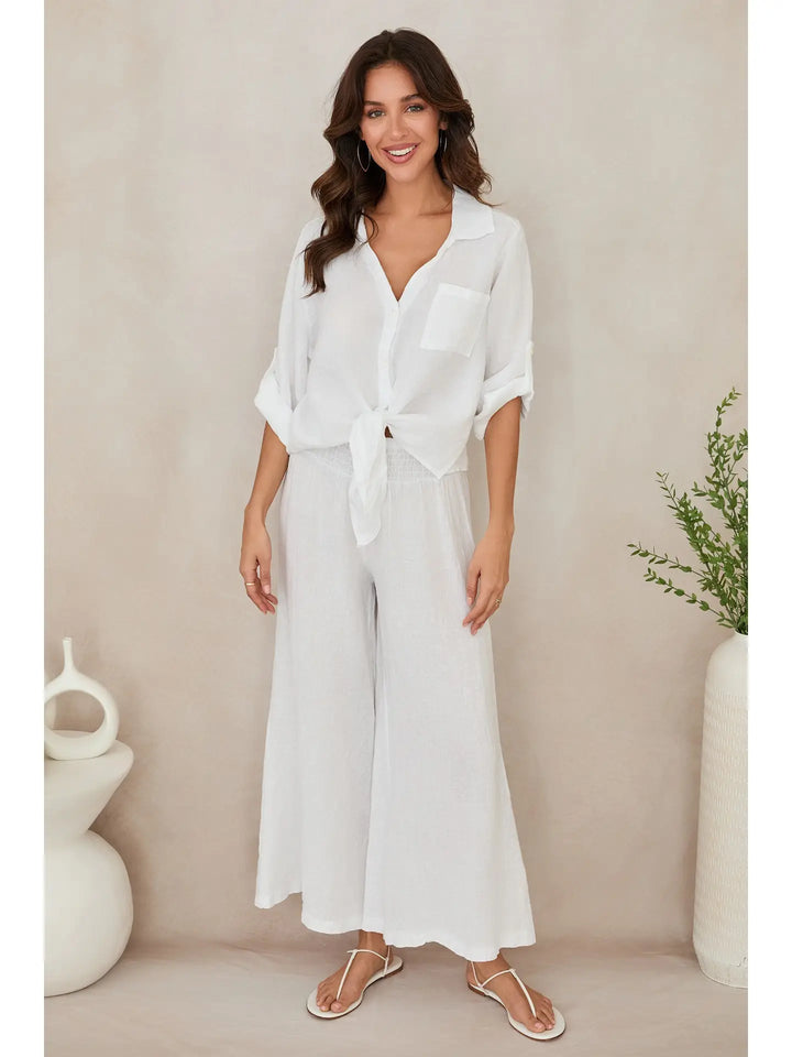 LINEN FRONT TIE BUTTON SHIRT